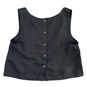 J. Crew Women's Black Squareneck Button-back Top in Linen Size S